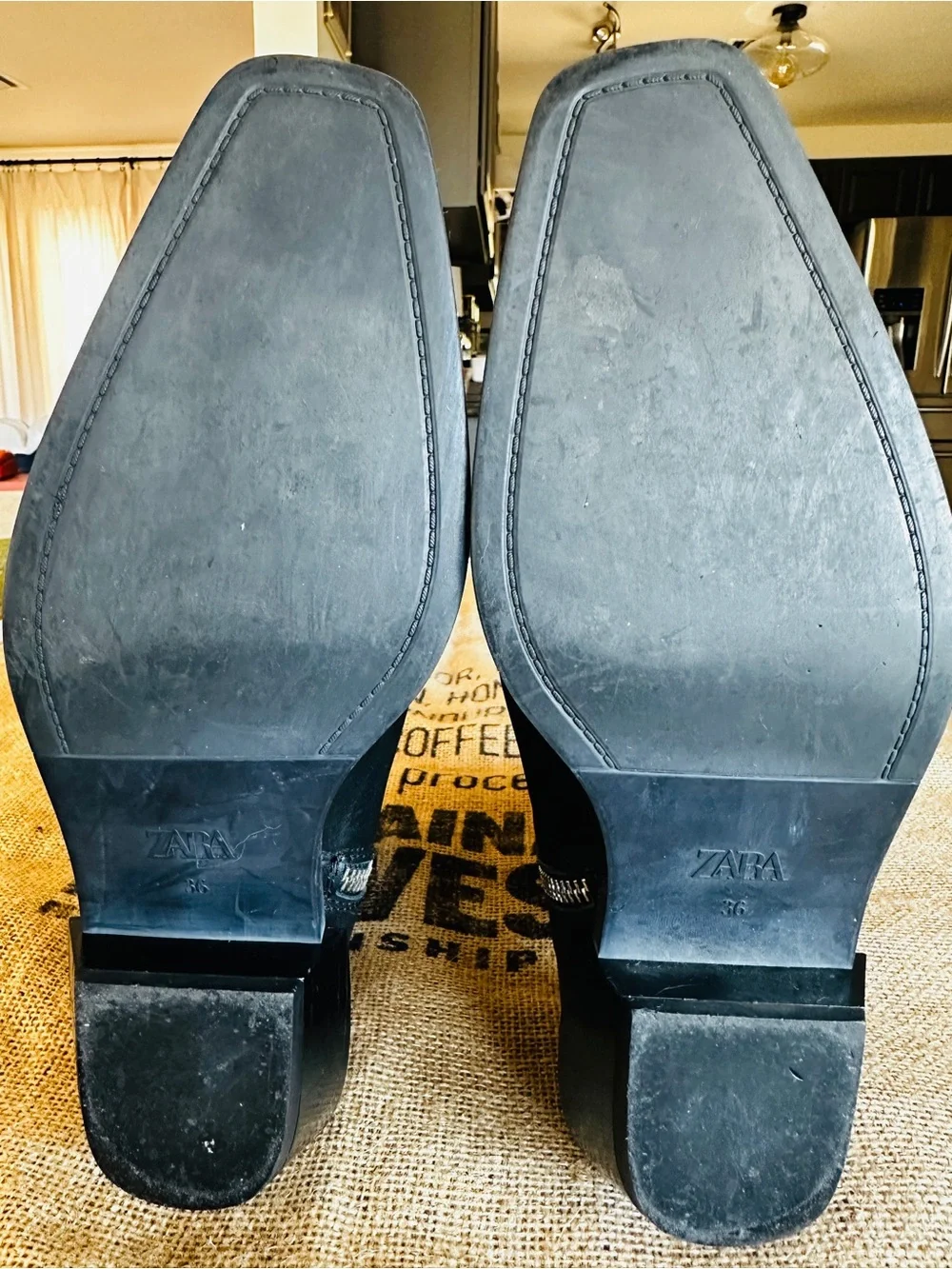 ZARA Black Leather Mid-Calf Side-Zip Boots